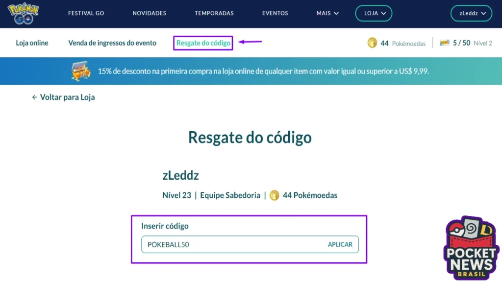 Como inserir códigos de Pokémon GO
