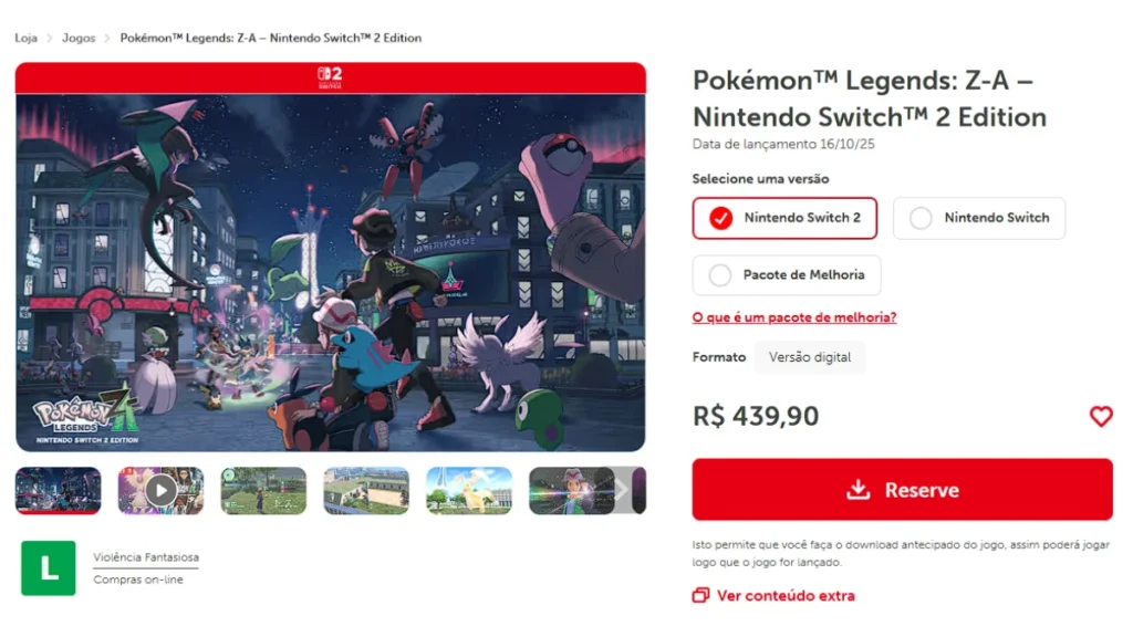 Preço Pokémon Legends: Z-A