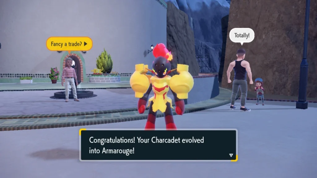 Evolução de Charcadet para Armarouge com o uso da Auspicious Armor em Pokémon Scarlet