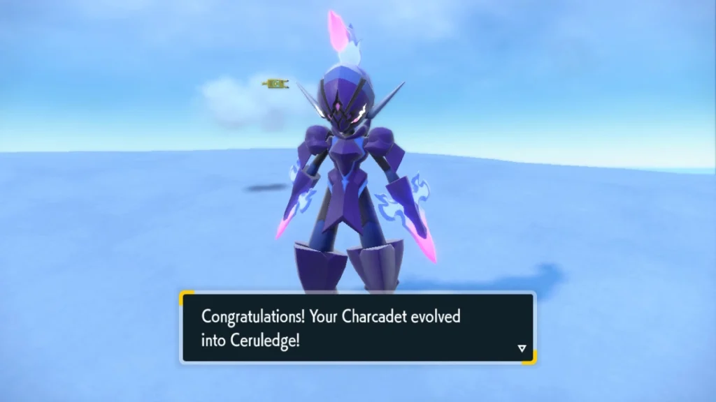 Evolução de Charcadet para Ceruledge ao usar a Malicious Armor em Pokémon Violet