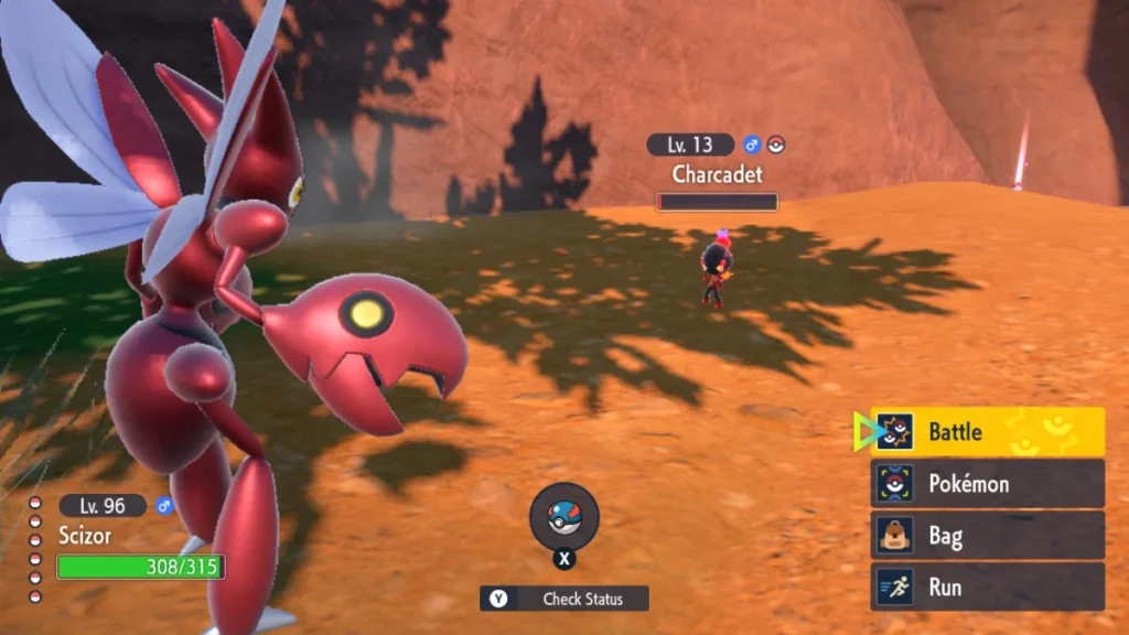 Charcadet aparecendo na rota próxima à cidade de Zapapico em Pokémon Scarlet e Violet