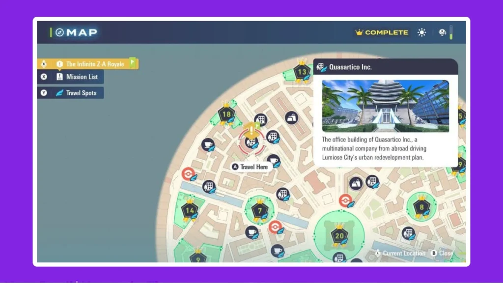 Localização Quasartico Inc. em Pokémon Legends Z-A
